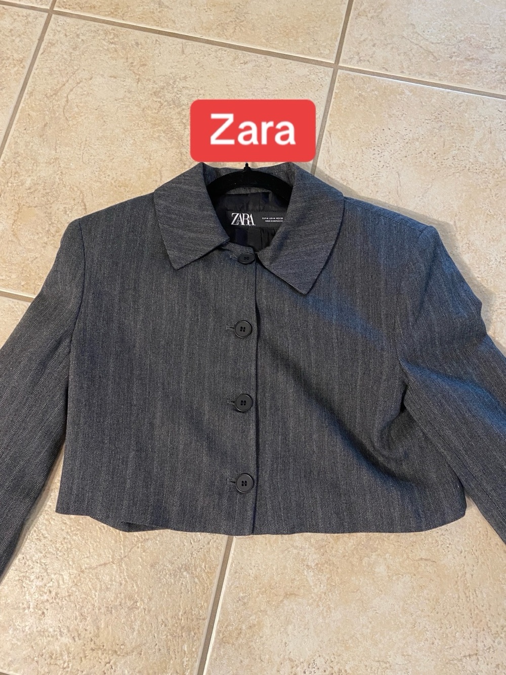 Zara Charcoal Gray suiting fabric  Cropped Blazer